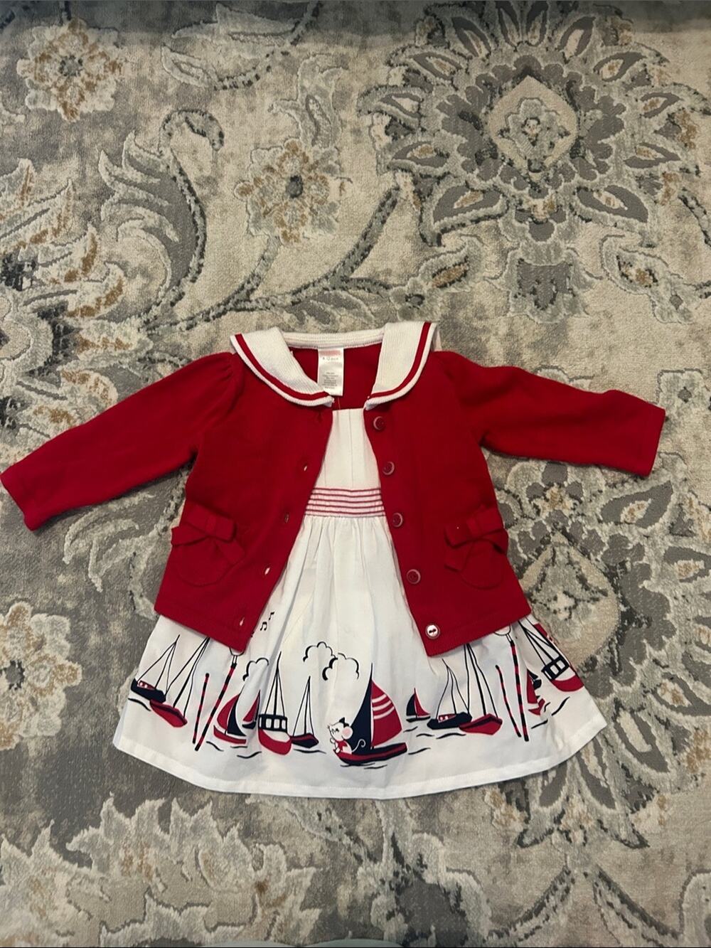 NWT Gymboree Red Cardigan & Sailboat Print Dress Set